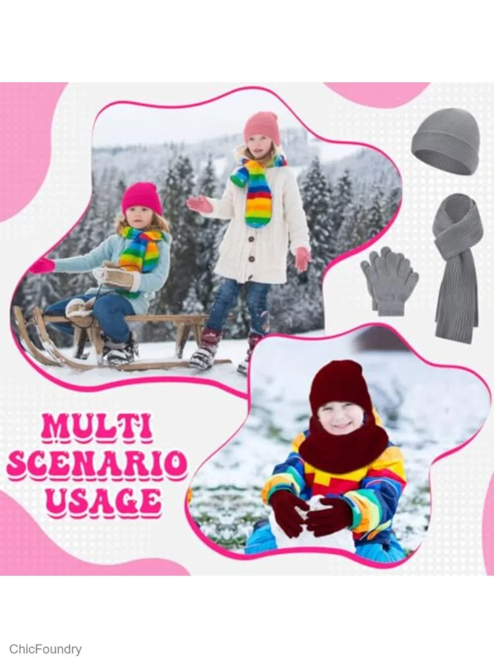 18-Piece Kids Winter Hat Gloves Scarf Set - Knit Beanie & Knitted Scarf Snow Set